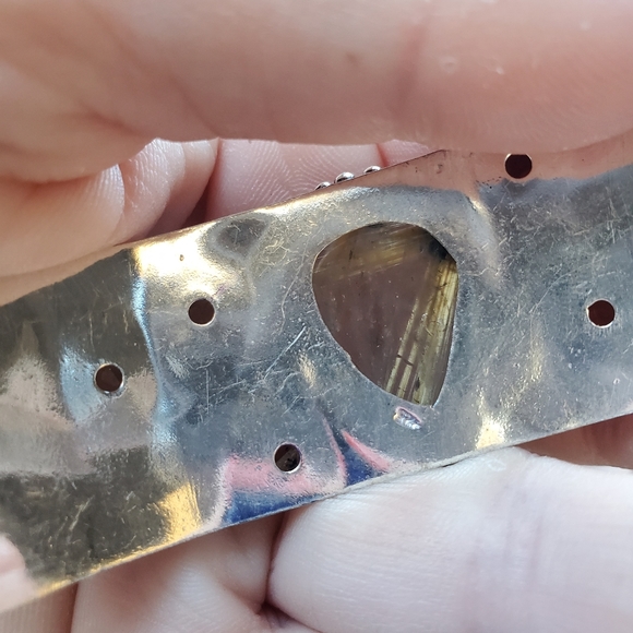 New Golden Rutile and Citrine 925 Silver Cuff Bracelet. - Picture 12 of 16